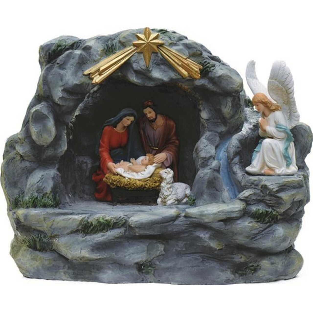 NorthLight 18.5 in. Holy Family &#x26; Angel Religious Nativity Fountain with Lamp Table Top Christmas Decoration
